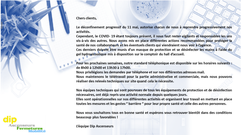 DIP Ascenseurs - Plan de déconfinement 11 Mai 2020